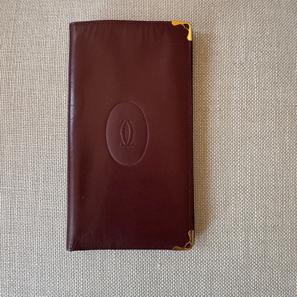 Cartier Bordeaux Leather Wallet with Gold Accents
